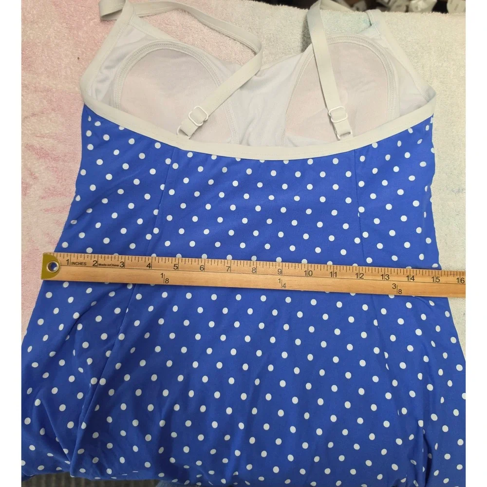 Beach House Blue White Polka Dot Swim Dress One Piece Size 12 Modest Swimsuit